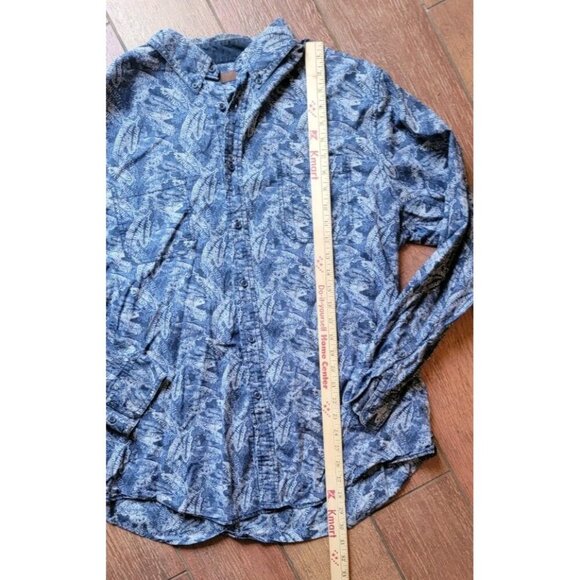 Perry Ellis XL Blue White Leaf Long Sleeve  Button All Over Print Pattern Shirt - Picture 4 of 6
